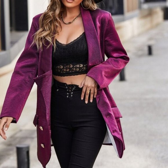 Purple Double Breasted Satin - Picture 3 of 6